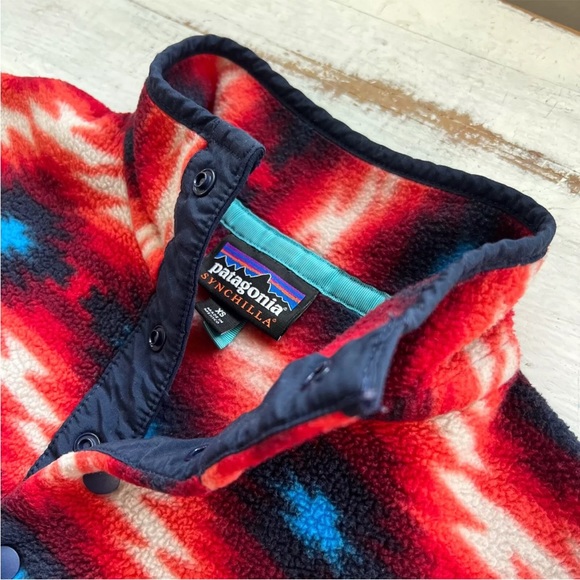 Patagonia Women's Aztec Synchilla Snap T Fleece Pullover Red Blue Wild Desert XS - Picture 5 of 12